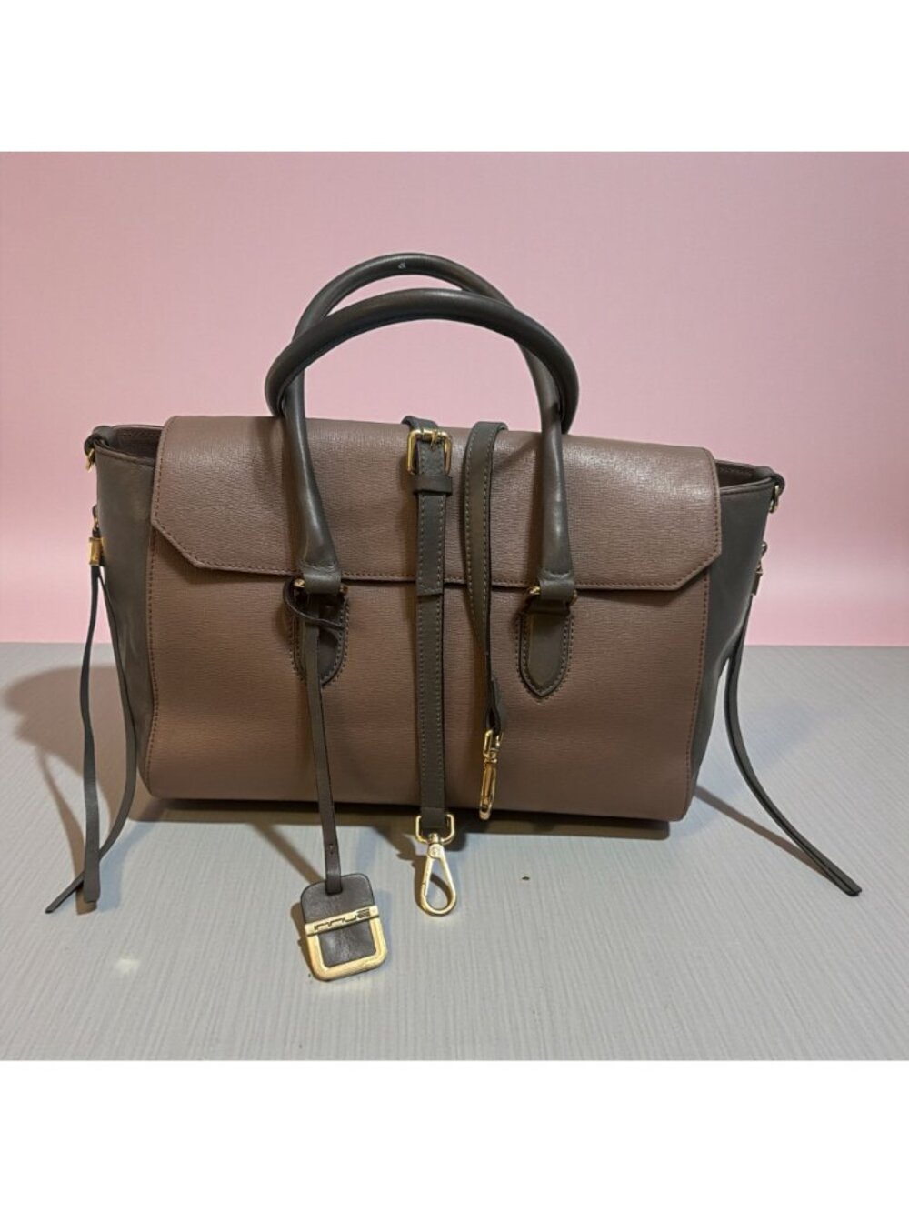INNUE Flap Satchel Mauve Grey Colorblock Saffiano Leather 3-Way Bag Italy Made - Picture 12 of 13
